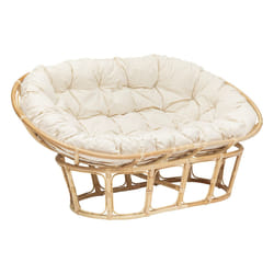 Banquette "Mamasan", 2 places, rotin, blanc