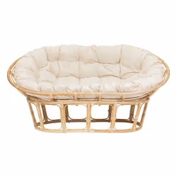 Banquette "Mamasan", 2 places, rotin, blanc