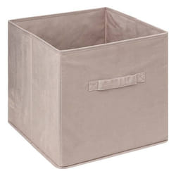 Boîte de Rangement en Velours Beige Lin - FIVE - 31 x 31 x 31 cm - Polyester et Polypropylène