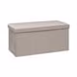 Pouf pliant double et Coffre de rangement en Velours Beige Lin - FIVE - 76x38cm - Gris