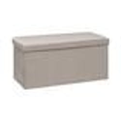 Pouf pliant double et Coffre de rangement en Velours Beige Lin - FIVE - 76x38cm - Gris