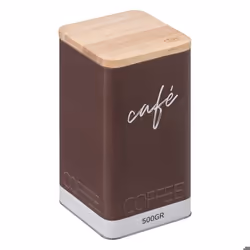 Boîte à café - FIVE - Color Edition - Métal marron - Couvercle en bois - 500g