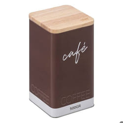 Boîte à café - FIVE - Color Edition - Métal marron - Couvercle en bois - 500g