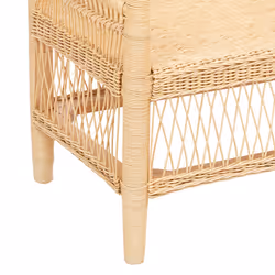 Banquette beige en rotin et acajou "Malevio"