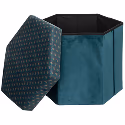Pouf Coffre Pliable en Velours  Jiling  46cm Bleu