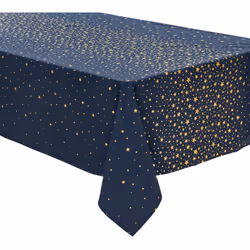 Nappe en coton Bleu avec étoiles Or 140 x 240 cm - Feeric Christmas (-) Dimensions : L. 240 x l. 140 cm - Matière : Coton - ( ...