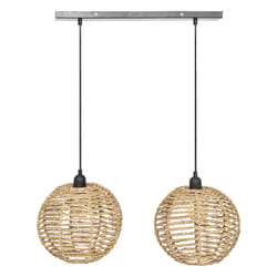 Suspension 2 lampes en métal et jonc de mer "Rana"