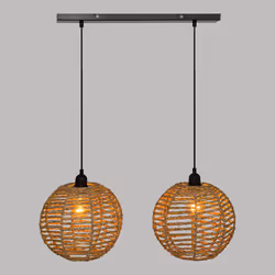 Suspension 2 lampes en métal et jonc de mer "Rana"