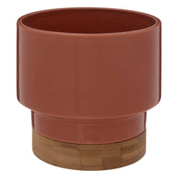 Cache-pot orange en céramique et bambou  "Le collectionneur"