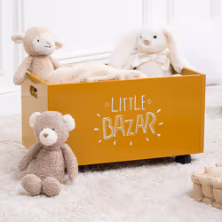 Coffre à jouets à roulettes ocre en bois