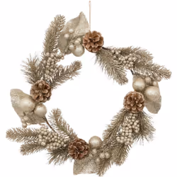 Couronne de Noël déco Dorée et Pommes de Pin D 40 cm - Feeric Christmas (-) Dimensions : D. 40 x P. 8 cm - Matière : Polyéthy ...