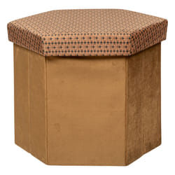 Pouf pliant hexagonal marron caramel en velours "Jiling"