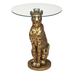 Table à café D40cm "Leopard" en résine & verre trempé  doré