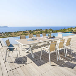 Table de jardin extensible Axiome en aluminium lin & blanc traité époxy 10 places - Hespéride