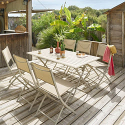 Table de jardin pliante carrée Azua argile 6 places en aluminium traité en epoxy - Hespéride