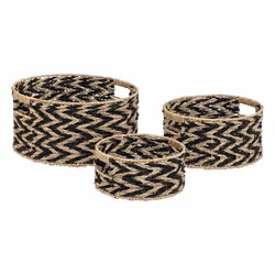 Lot de 3 Paniers en Roseau Angie 38cm Noir & Naturel