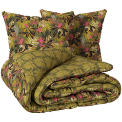 Atmosphera - Parure de lit imprimée Tropical boudoir 240x220cm vert kaki créateur d'intérieur