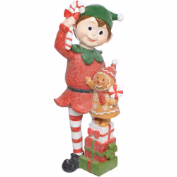 Déco de Noël Lutin et Bonhomme Pain d'épice en résine H 24 cm - Feeric Christmas (-) Dimensions : L. 10,8 x P. 10,6 x H. 24 c ...