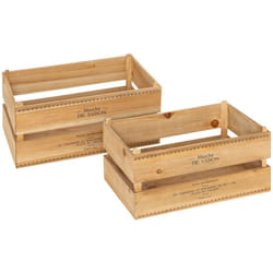 Atmosphera - Lot de 2 cagettes Little cottage bois L30 35cm créateur d'intérieur