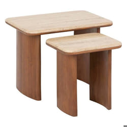 Atmosphera - Lot De 2 Tables Basses Jivan Travertin Bois L60 38cm Créateur D'Intérieur