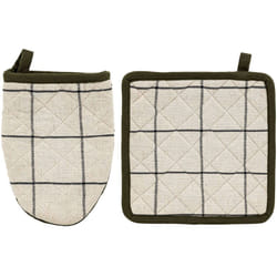 Gant de cuisine et manique à carreaux helu, 100 % coton.