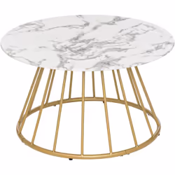 Table basse ronde en Verre trempé aspect Marbre Blanc D. 70 x H. 40 cm - Atmosphera (-) Dimensions : D. 70 x H. 40 cm - Matiè ...