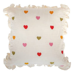 Coussin Gaze De Coton Volants Et Coeurs Brodés Blanc 40x40 Cm