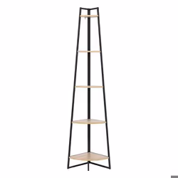 Étagère dangle - FIVE - 5 niveaux - Métal noir - Effet bois naturel - H 180 cm