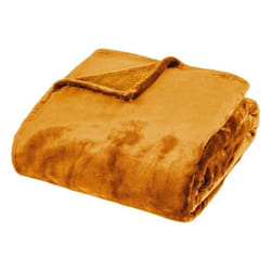 Atmosphera - Plaid Flanelle Cuddly Jaune Moutarde 180x230cm Créateur D'Intérieur