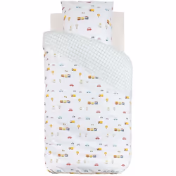 Faites voyager votre enfant vers des rêves d’aventure avec la Parure de lit enfant Voitures 140x200 Blanc de la marque Atmosp ...