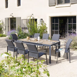 Table de jardin extensible Évasion effet bois honey & graphite 8 places lates en aluminium - Hespéride