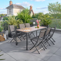 Table de jardin Évasion effet bois honey graphite 6 places lates en aluminium - Hespéride - Gris graphite