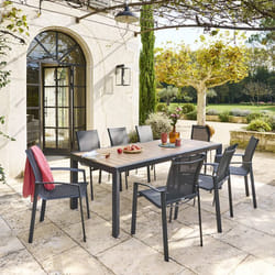 Table de jardin Évasion effet bois honey graphite 8 places lates en aluminium - Hespéride - Gris graphite