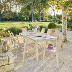 Hesperide - Table de jardin fixe en aluminium effet bois 8 places evasion