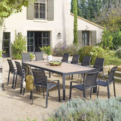 Hesperide - Table de jardin Évasion effet bois honey & graphite 12 places lates en aluminium - Hespéride