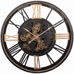 Grande Pendule murale Noir style rétro avec rouages mobiles D 110 cm - Atmosphera (-) Dimensions : L. 74 x P. 8,5 x H. 88 cm  ...