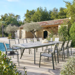 Table de jardin extensible Pulpy vert laurier & gris granite 12 places en aluminium verre et céramique - Hespéride