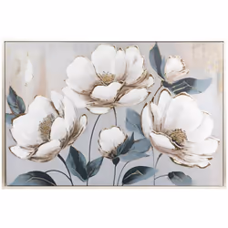 Avec ses fleurs et ses touches de doré métallisé, la toile peinte encadrée "Margaret" Atmosphera donnera du style à vos murs. ...