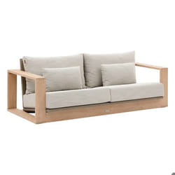 Canapé de jardin Loevo eucalyptus & gris 3 places en polyester et eucalyptus - Hespéride - Beige