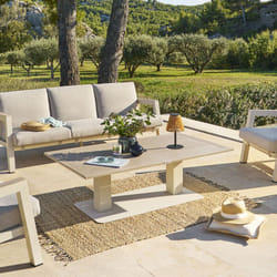 Hesperide - Table de jardin relevable rectangulaire Salimia argile & lin 150 x 80 x 69cm en aluminium - Hespéride