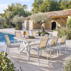 Hesperide - Table de jardin Axiome eucalyptus & blanc 8 places - Hespéride