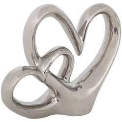 Atmosphera - Déco à poser double cœur Safina résine argent H165cm créateur d'intérieur