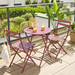 Table de jardin pliante ronde Greensboro lie de vin 2 places en acier - Hespéride