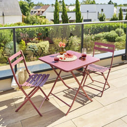 Table de jardin pliante carrée Greensboro lie de vin 2 places en acier - Hespéride