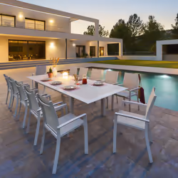 Table de jardin extensible Allure effet bois & avoine 12 places en aluminium - Hespéride