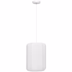 La suspension "Tobie" Atmosphera se distingue par son design épuré et son abat-jour en coton blanc, articulé autour d'une str ...