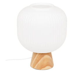 Atmosphera - Lampe à poser Travis 25 cm verre blanc et bois