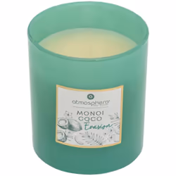 Profitez d'une ambiance exotique avec la bougie parfumée* "Mael" Atmosphera ! Placée dans un flacon cylindrique en verre colo ...