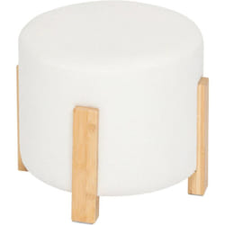 Atmosphera - Tabouret Bansa bouclette bambou blanc D37,5x32cm créateur d'intérieur