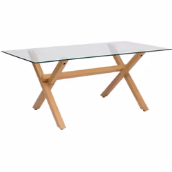 La table à manger "Jorel" Atmosphera joue la carte d'un design à la fois moderne et chaleureux. Son plateau en verre trempé a ...